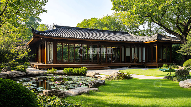 高清大图下载【趣麦麦图】庭院新中式睡莲