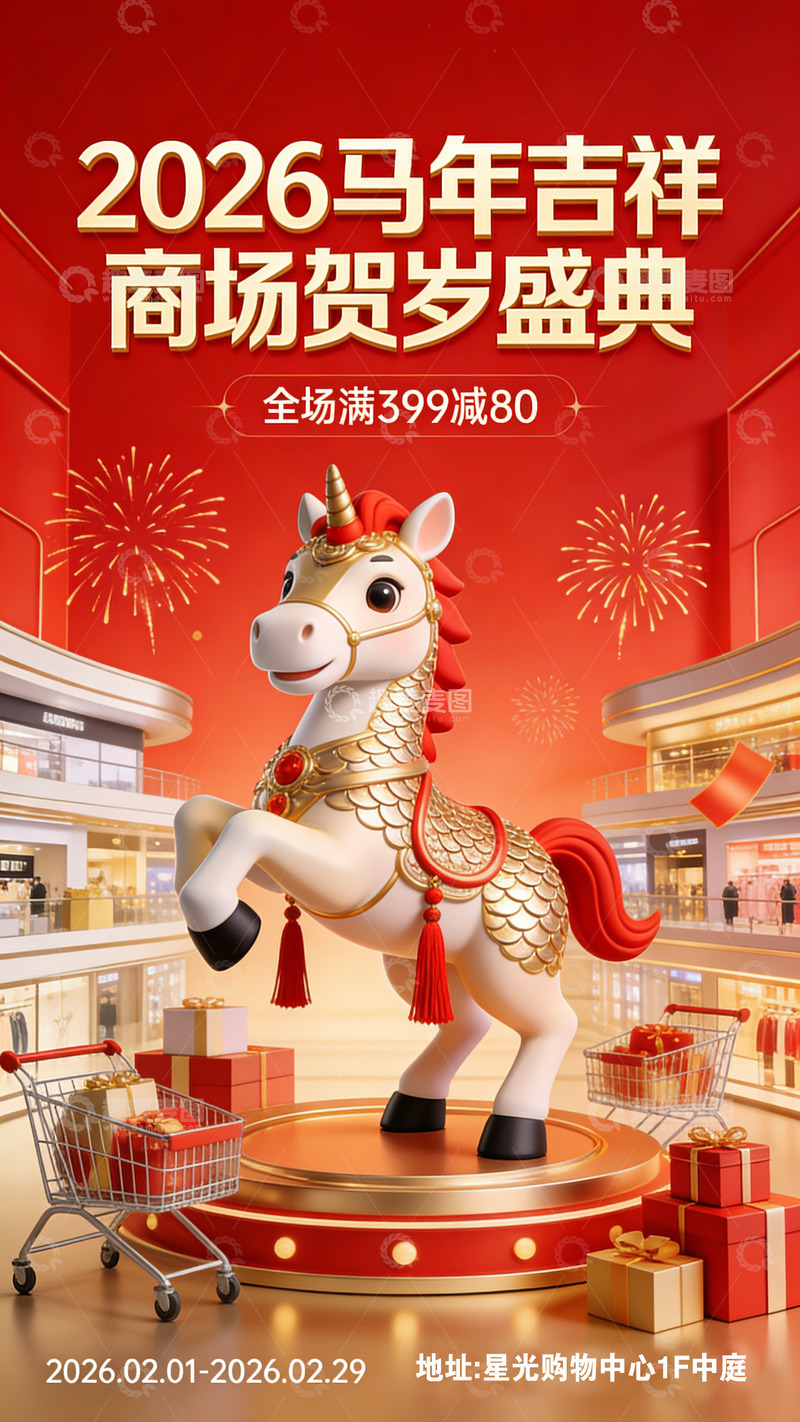 高清大图下载【趣麦麦图】2026马年商场庆典海报