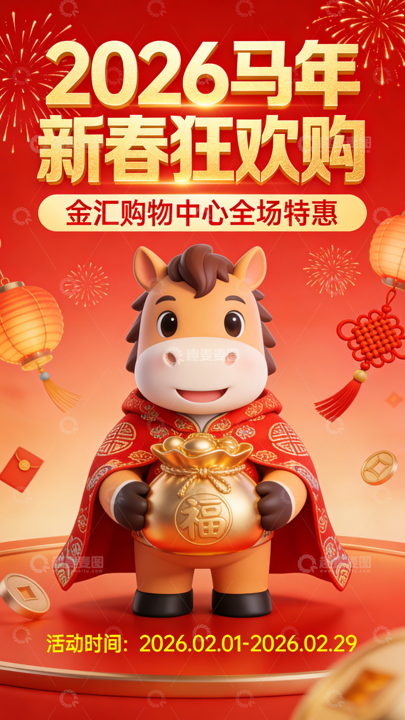 高清大图下载【趣麦麦图】马年新春购物海报