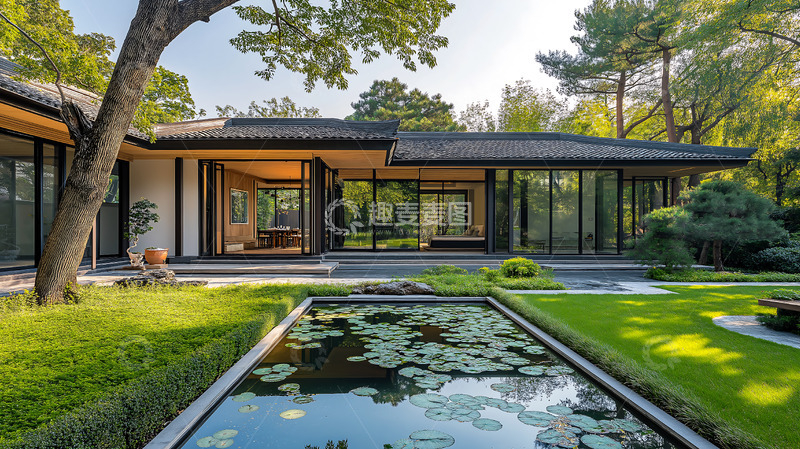 高清大图下载【趣麦麦图】院落新中式池塘