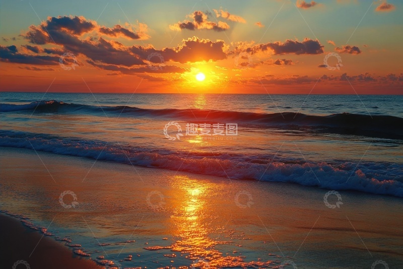 高清大图下载【趣麦麦图】日暮黄昏下的海滩