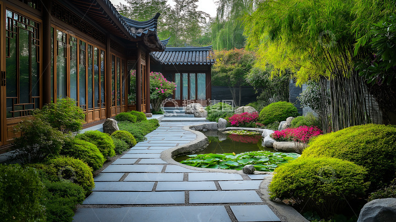 高清大图下载【趣麦麦图】新中式睡莲庭院