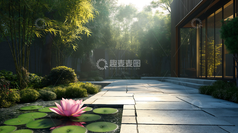 高清大图下载【趣麦麦图】庭院新中式池塘