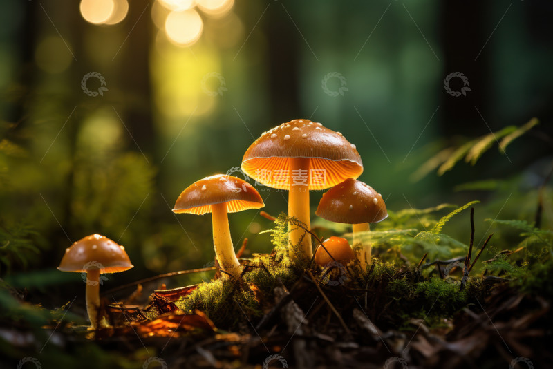 高清大图下载【趣麦麦图】-森林里生长的蘑菇