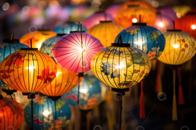 高清大图下载【趣麦麦图】挂起来的一排花灯