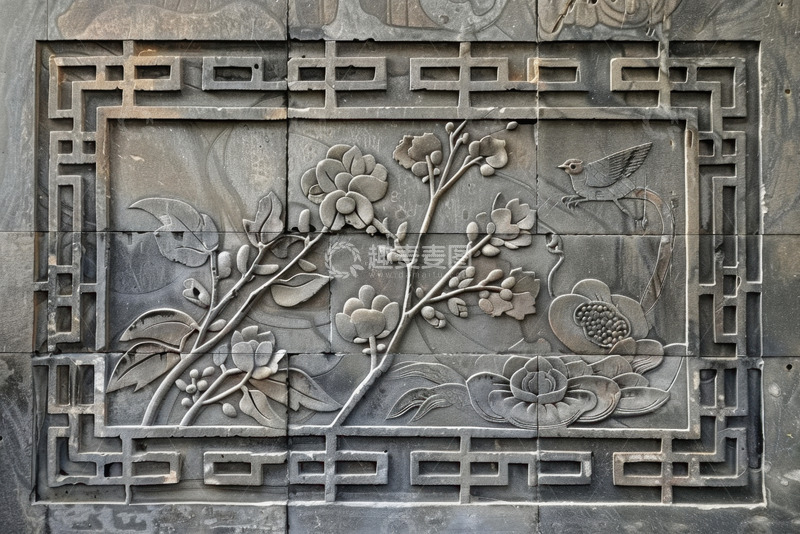 高清大图下载【趣麦麦图】墙面石砖上雕刻的花纹