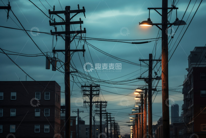 高清大图下载【趣麦麦图】夜幕下的电线杆子