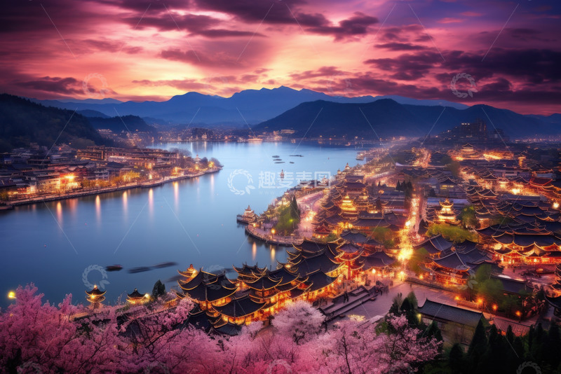 高清大图下载【趣麦麦图】灯火通明的桃花村