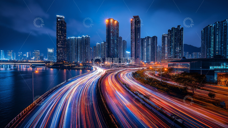 高清大图下载【趣麦麦图】城市光轨夜景