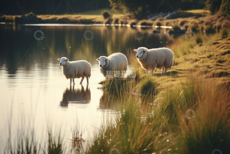高清大图下载【趣麦麦图】草摊上喝水的绵羊