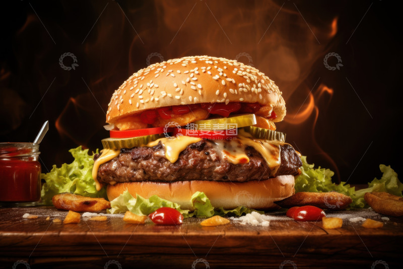 高清大图下载【趣麦麦图】一个美味的牛肉汉堡