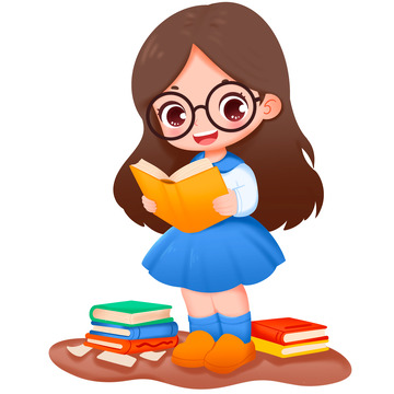 可爱女孩拿着书本开心读书免抠元素