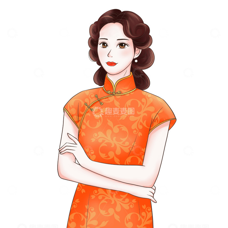 源文件下载【趣麦麦图】三八节女神节女生节旗袍复古美女