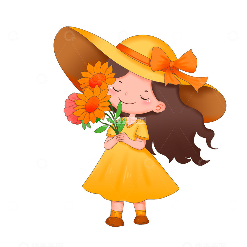 源文件下载【趣麦麦图】春天可爱女孩拿着花朵免抠元素