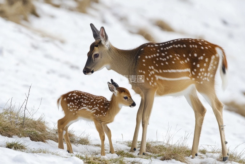 高清大图下载【趣麦麦图】梅花鹿和小梅花鹿
