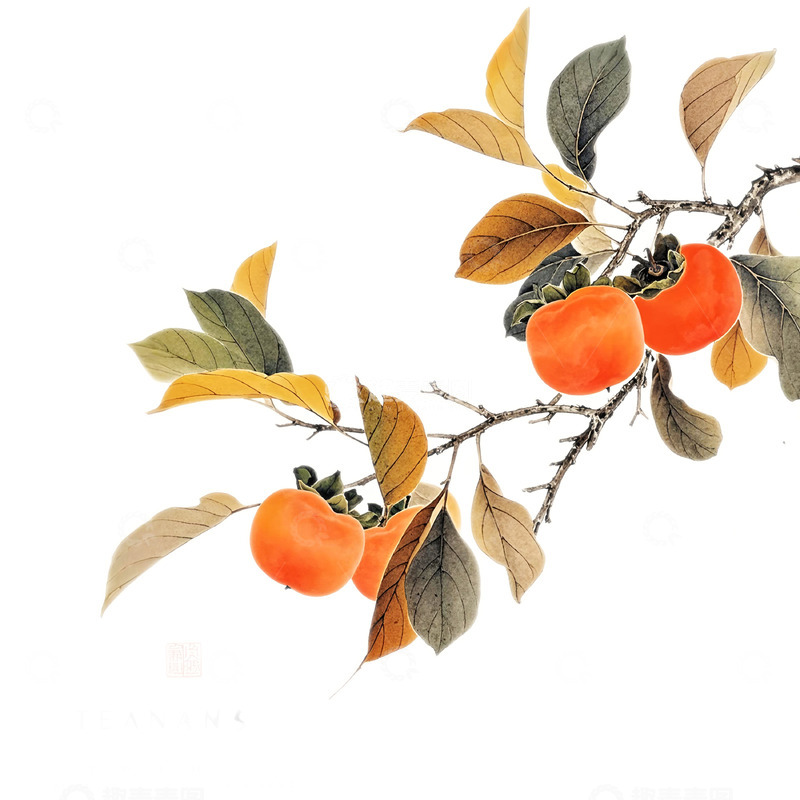 高清大图下载【趣麦麦图】古风工笔画柿子素材