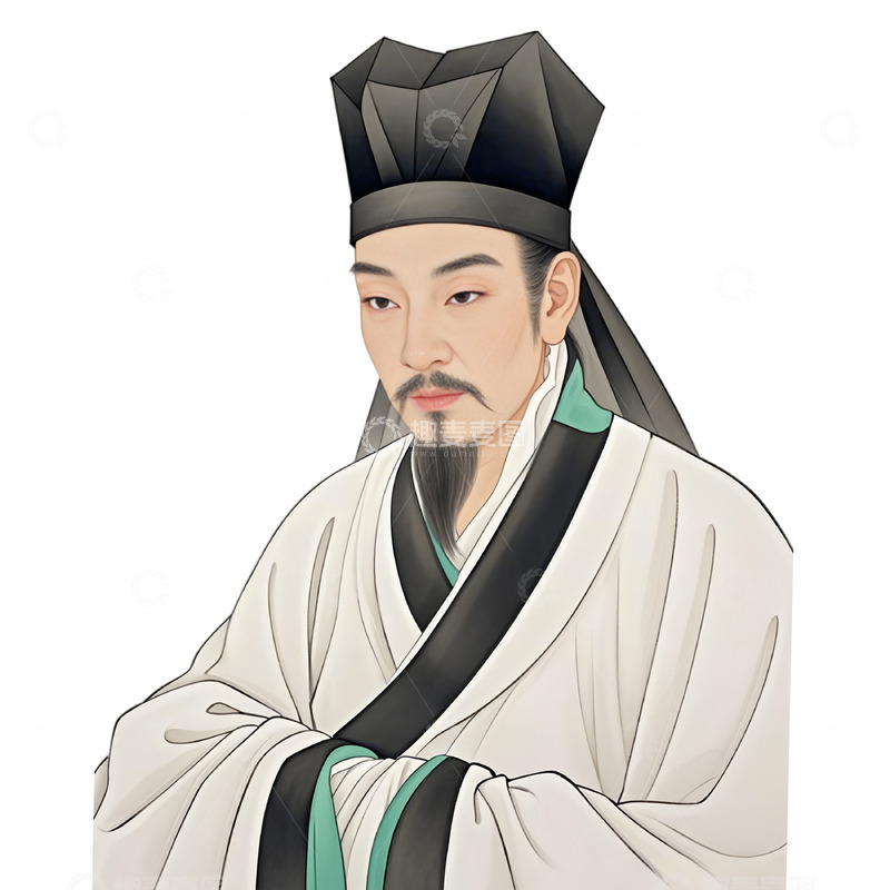 高清大图下载【趣麦麦图】古代文学家柳宗元工笔画半身画像