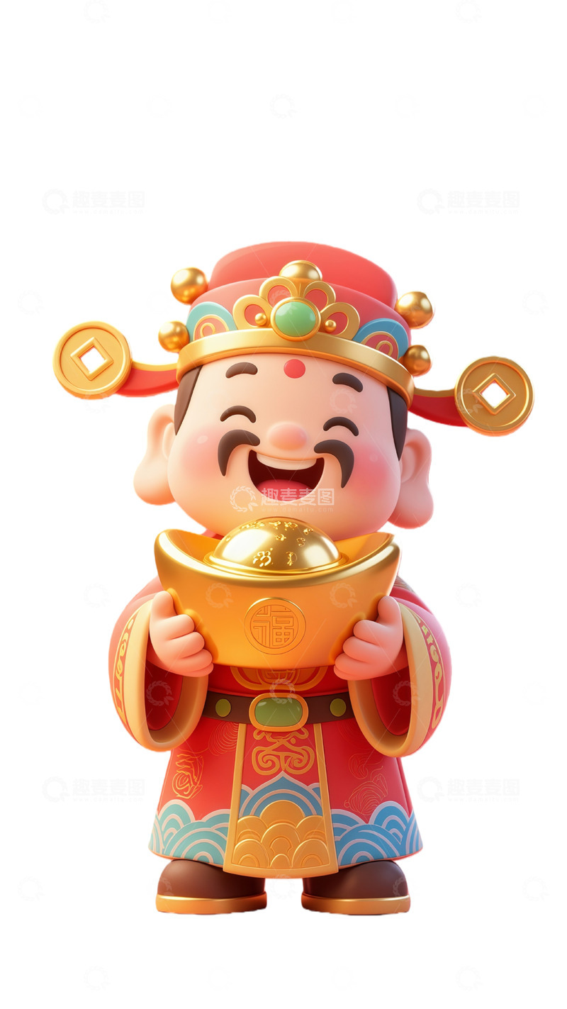 高清大图下载【趣麦麦图】卡通财神爷金币祝福图
