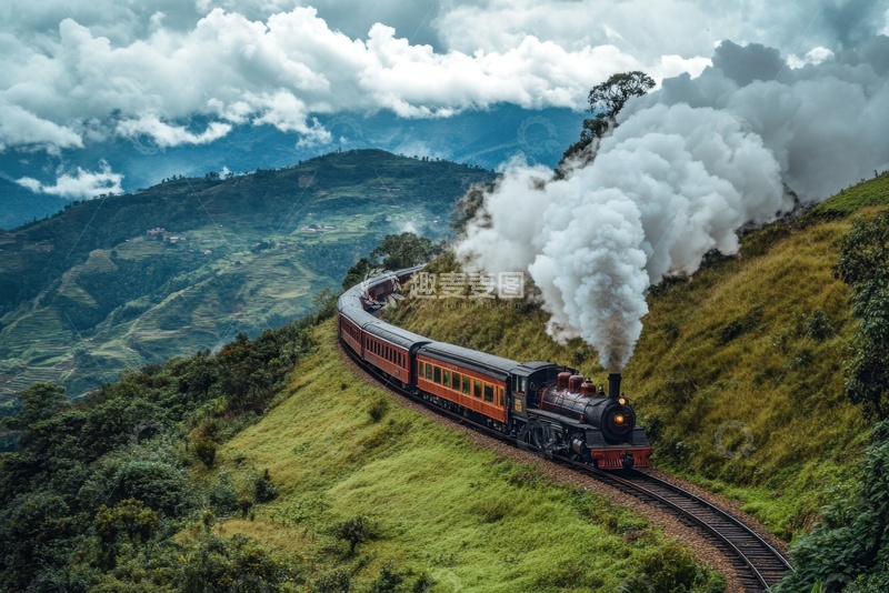 高清大图下载【趣麦麦图】野外荒原里行驶的火车