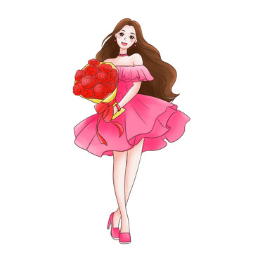 女神节妇女节女生节抱花女孩