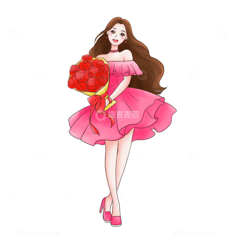 源文件下载【趣麦麦图】女神节妇女节女生节抱花女孩