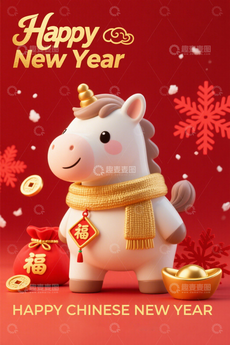 高清大图下载【趣麦麦图】可爱牛年新年贺卡