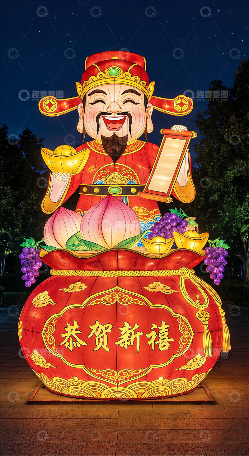 高清大图下载【趣麦麦图】彩灯财神贺新春