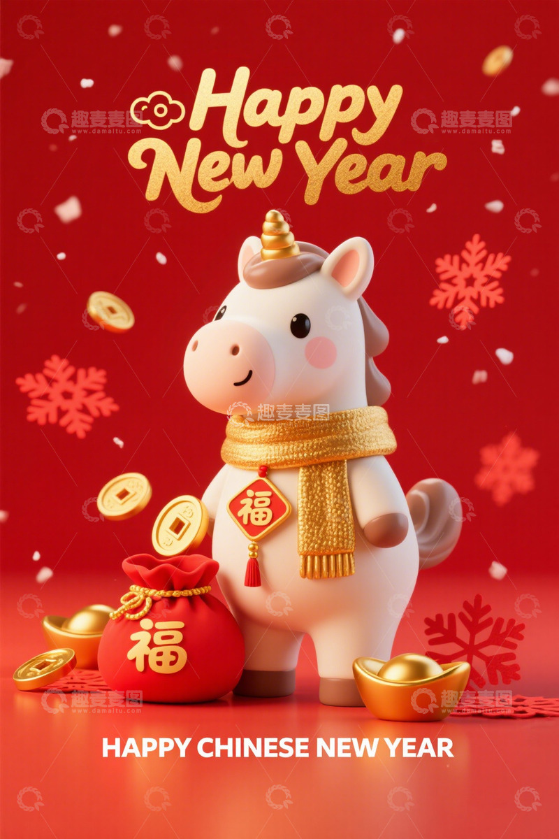 高清大图下载【趣麦麦图】新春佳节牛卡通贺卡