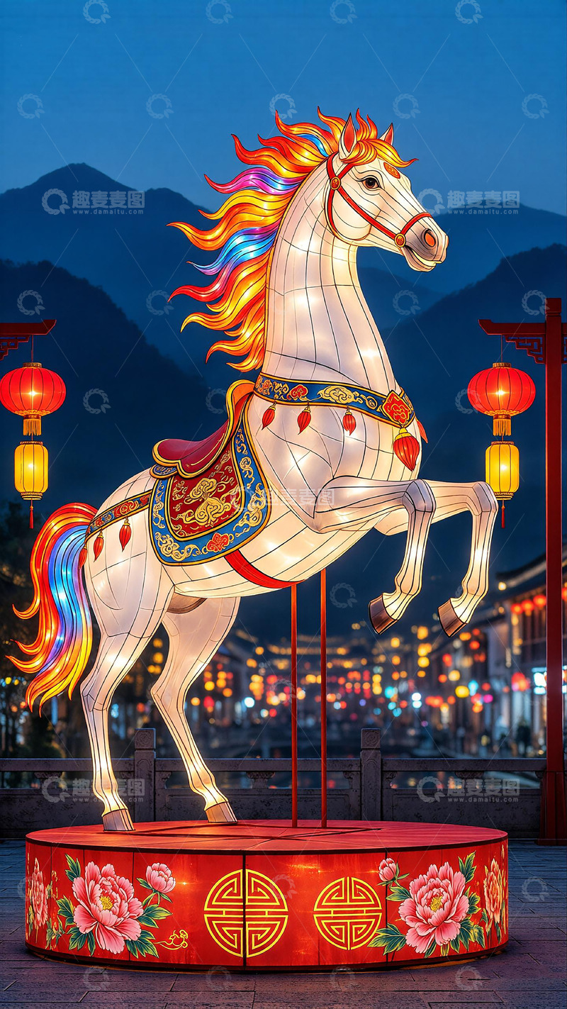 高清大图下载【趣麦麦图】彩灯骏马节日装饰