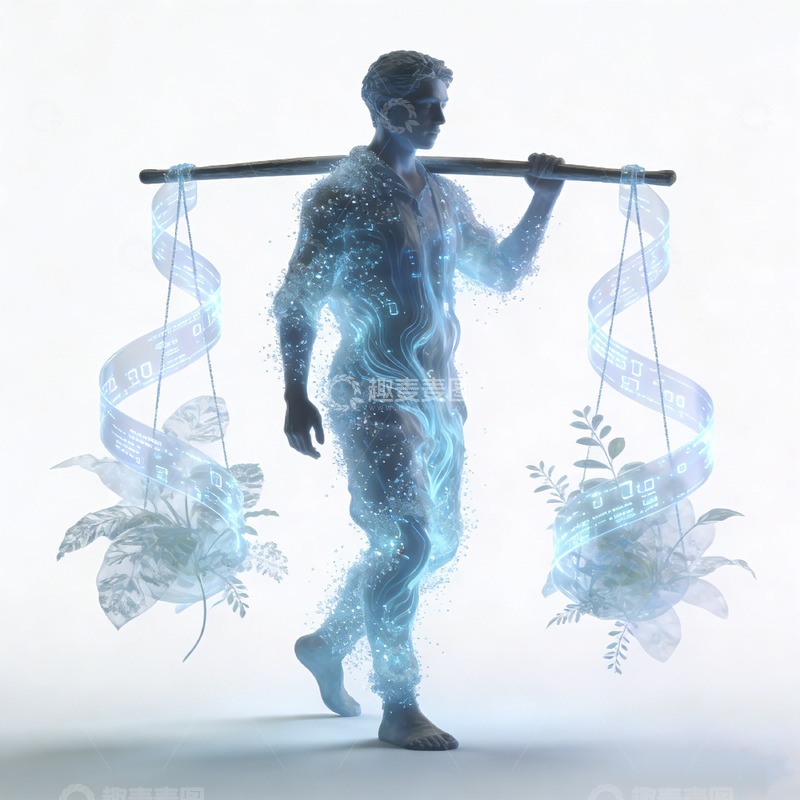 高清大图下载【趣麦麦图】科技人平衡自然艺术插画