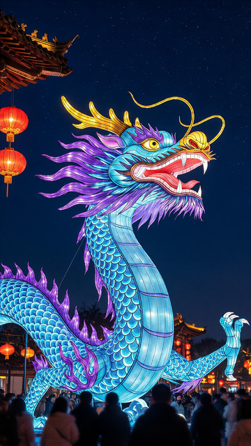 龙灯夜景中国文化节日庆典