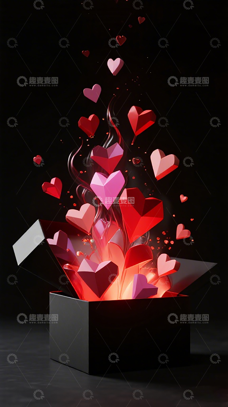 高清大图下载【趣麦麦图】爱心盒子浪漫惊喜创意插画