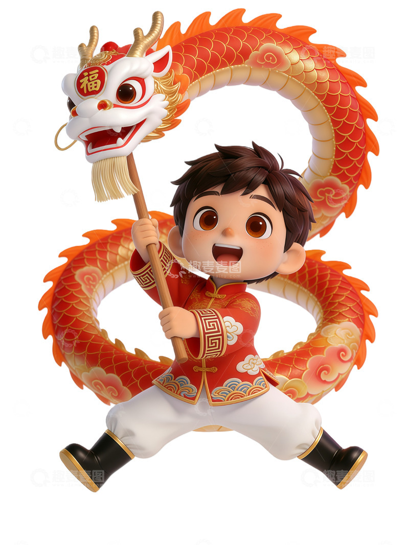 高清大图下载【趣麦麦图】卡通舞龙新年庆祝图片