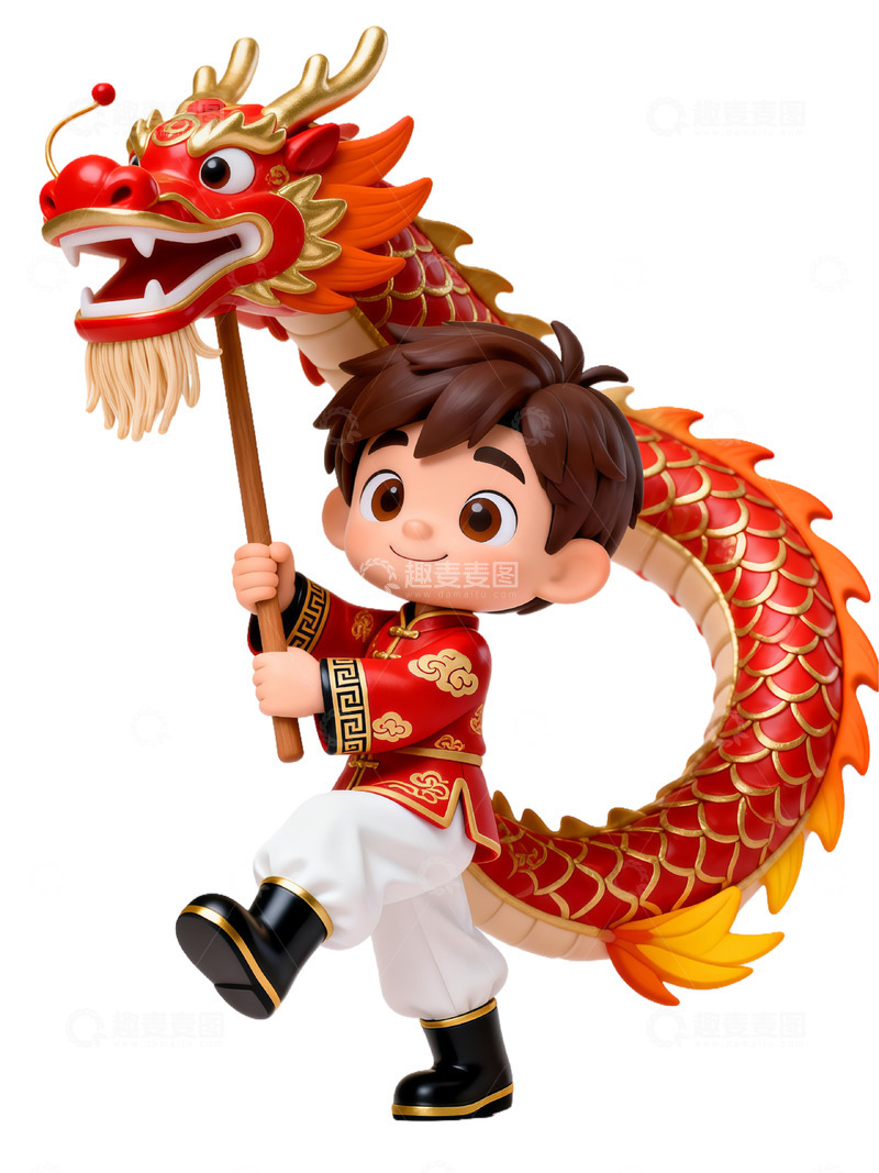 高清大图下载【趣麦麦图】卡通中国龙舞表演插画