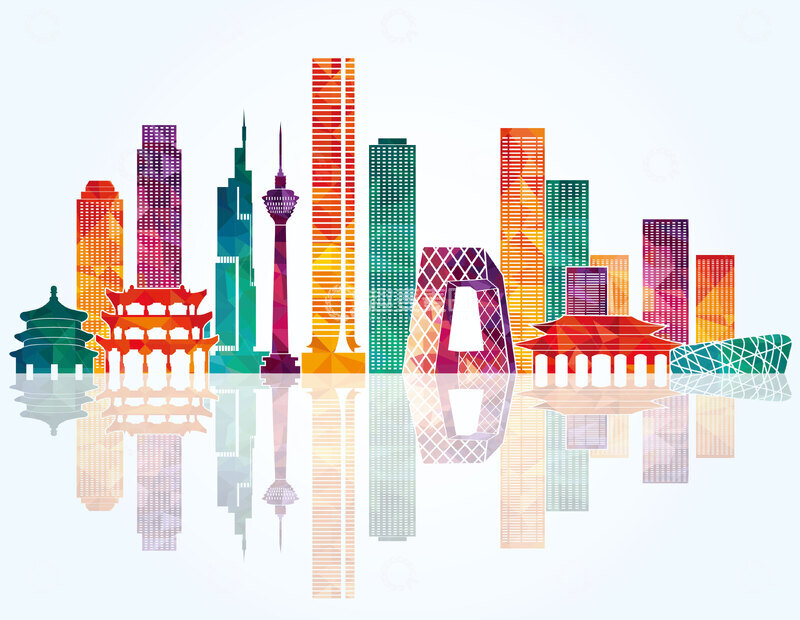 源文件下载【趣麦麦图】多彩城市天际线现代建筑插画