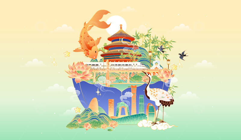 源文件下载【趣麦麦图】中国风古建筑插画