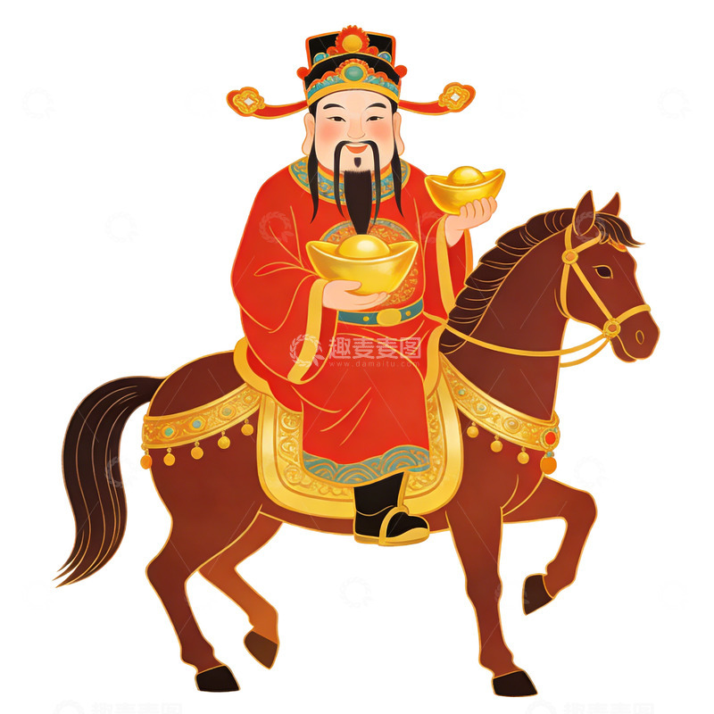 高清大图下载【趣麦麦图】财神爷骑骏马