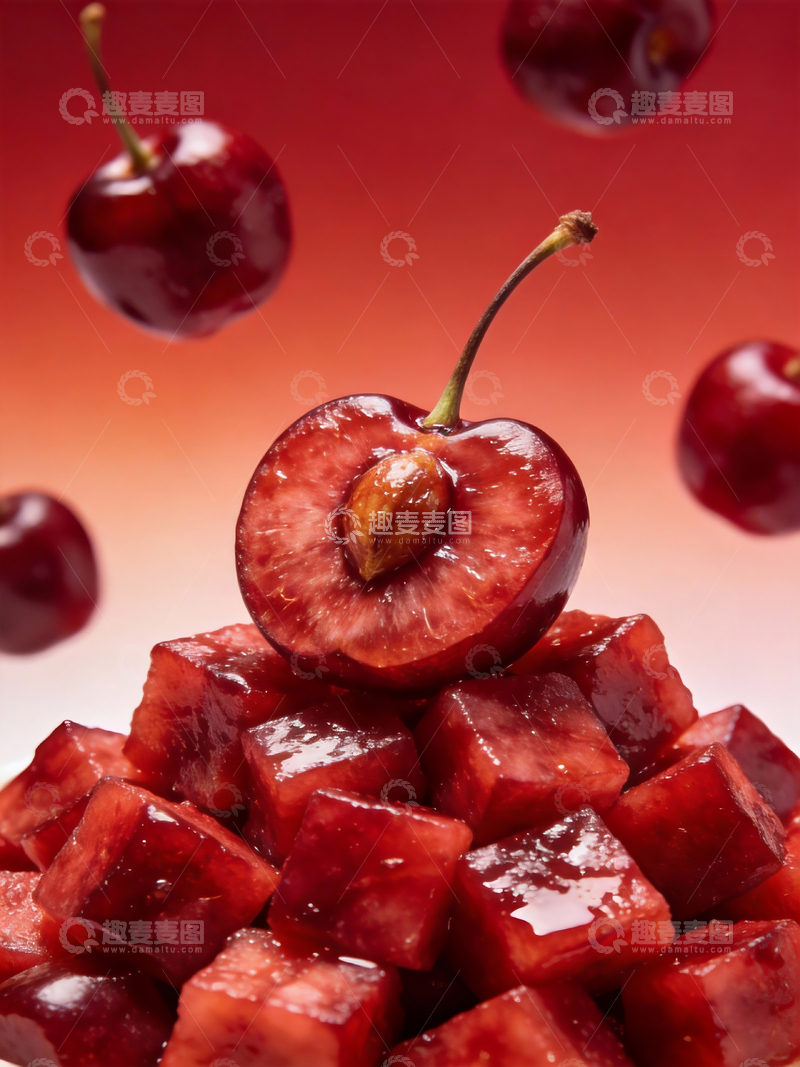 源文件下载【趣麦麦图】车厘子果肉丁特写摄影1