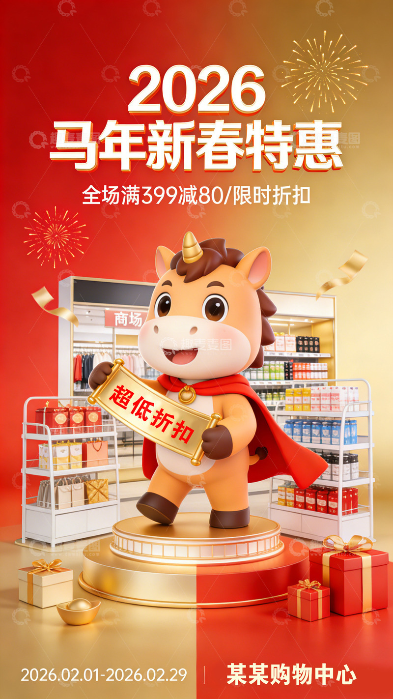 高清大图下载【趣麦麦图】马年新春特惠促销海报