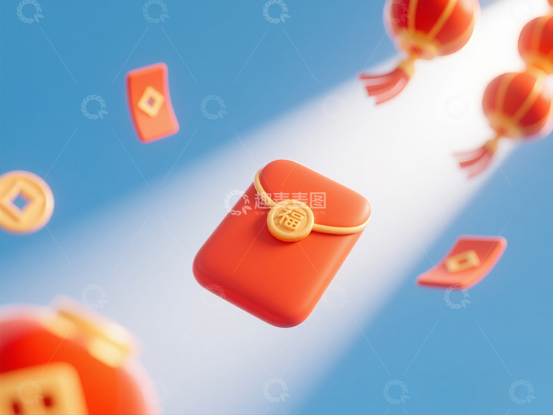 高清大图下载【趣麦麦图】春节红包金币飘浮场景设计