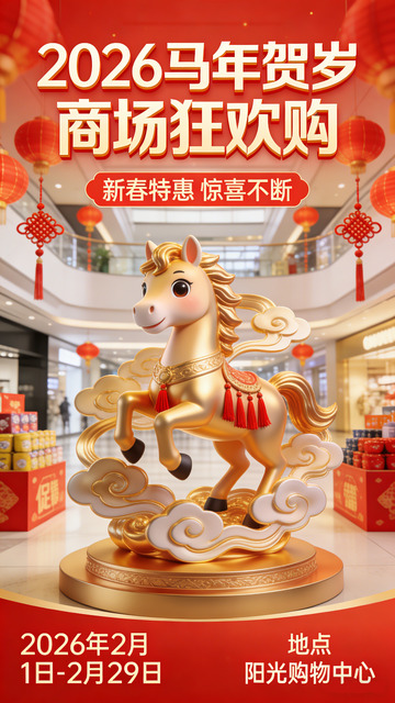 2026马年贺岁商场狂欢购海报