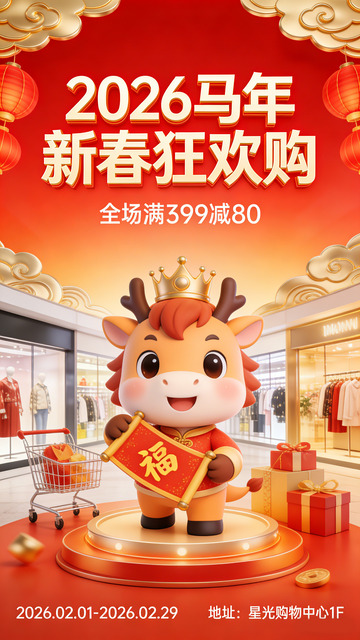 马年新春购物海报
