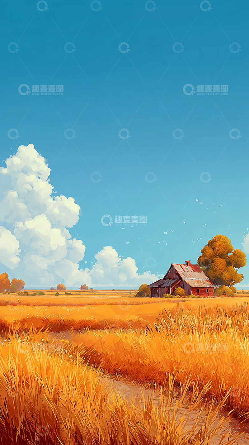 高清大图下载【趣麦麦图】金色麦田的宁静午后