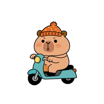 卡通卡皮巴拉骑电车插画简笔画素材