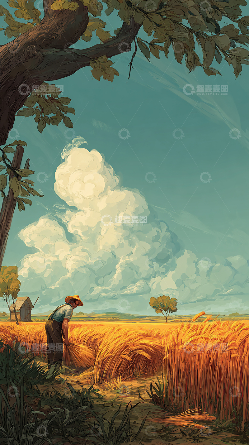 高清大图下载【趣麦麦图】金色麦田的丰收时光