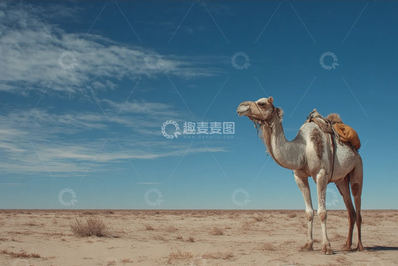 高清大图下载【趣麦麦图】晴穹荒漠下的驼影黄沙