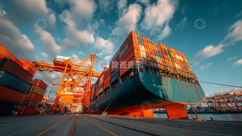高清大图下载【趣麦麦图】港口吊机间的集装箱堆