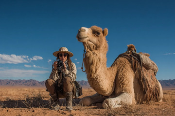 暖阳戈壁间的群驼旅伴