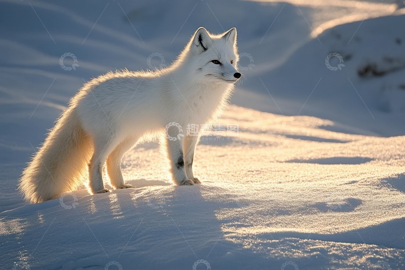 高清大图下载【趣麦麦图】雪地上的一只白狐狸