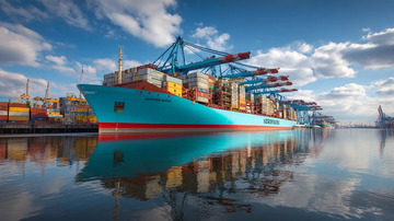 货轮堆场裹的碧海吊机